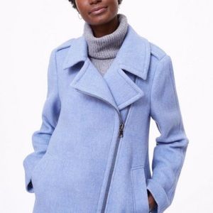 LOFT light blue wool blend moto pea coat